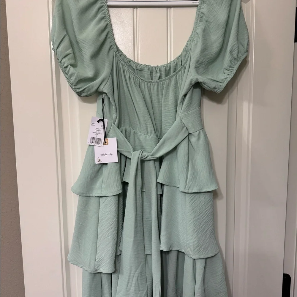 Mint Green Ruffled Mini Dress - Picture 3 of 3